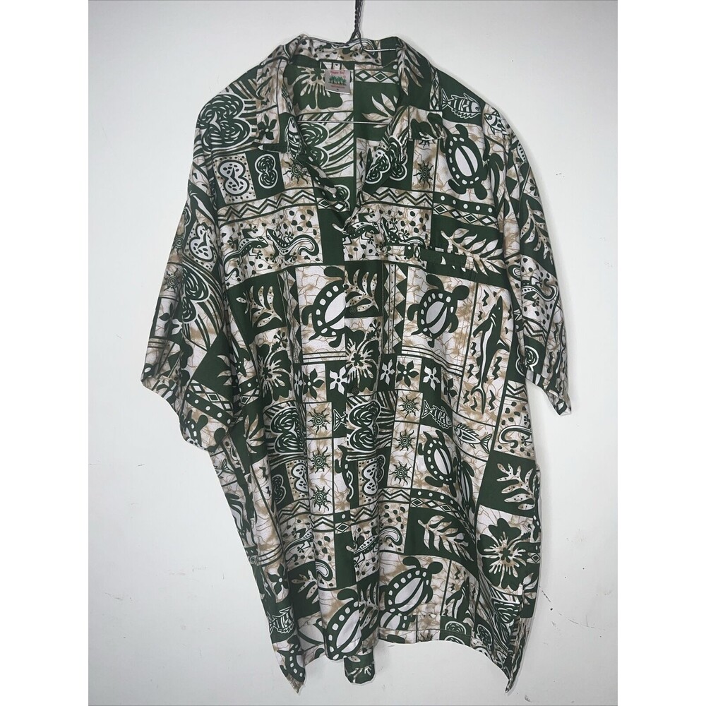 HAPPY BAY HAWAIIAN SHIRT FLORAL TURTLES ALOHA TROPICAL SHORT SLEEVE MENS XL